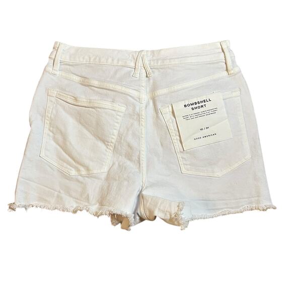 Good American Bombshell Cutoff Denim Shorts White 12/31 High Rise Distressed - Picture 6 of 6